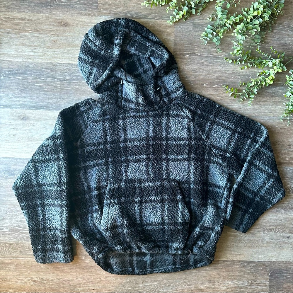 PINK Victoria Secret Plaid Sherpa Funnel Neck Hoodie (Large)
